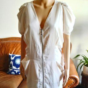 LU PRUIA By Anthropologie Zip Up Beige Silky Sheath Dress Size L